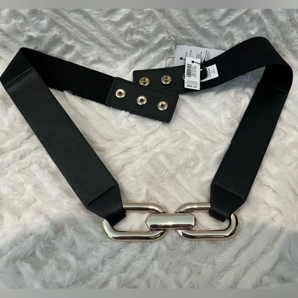 WHITE HOUSE BLACK MARKET GOLD LINK STRETCH BELT SIZE XS/S BLACK NWT! - Picture 5 of 5